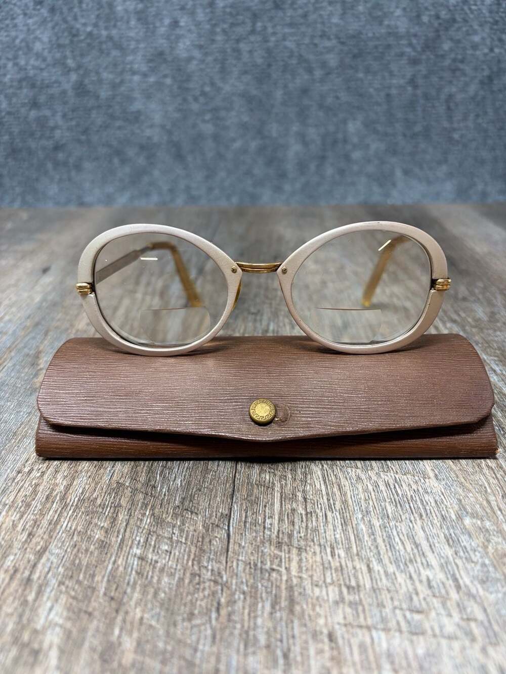 Vintage Eyeglasses GASPARI 1/10 12KGF Beige Taupe Colored Aluminum Frame Collier
